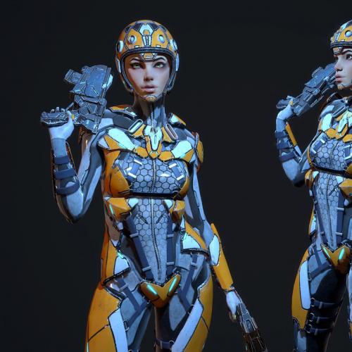 科幻女战士角色3D模型CG模型，含材质贴图！