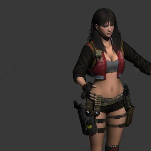 冷酷的游戏美女雇佣兵特工女性人物角色绑定模型3dmax模型CG模型下载！含贴图！