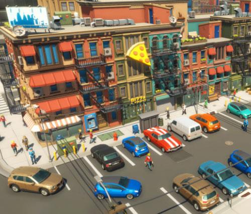 低多边形现代城市楼房人物汽车等3D模型打包合集