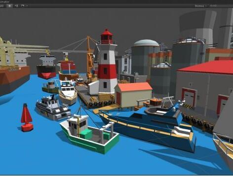 unity低边面现代化大型货物轮船卡通港口+船场景unity模型素材！Simple Port - Cartoon Assets