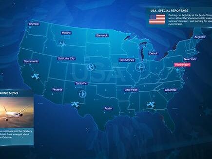 世界各国地区立体地图展示各种军事天气航班等各种数据图表演示片头AE模板！Broadcast Maps Package