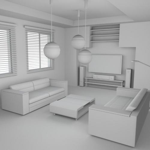 房间客厅室内场景+沙发电视家具CG模型，含obj/3ds/c4d格式！A Simple Room
