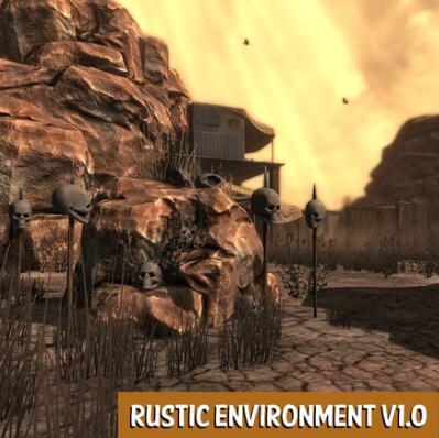 荒原场景蛮荒之地废弃建筑丧尸之地铁轨列车综合场景unity模型素材！Rustic Environment 1.0