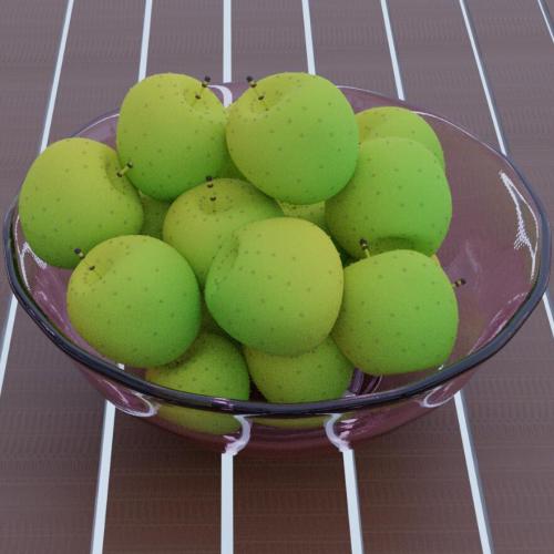 一盘写实的绿色苹果水果沙果CG模型，blend格式3d模型！有HDR环境贴图！Green Apples 