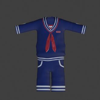 一套小男孩女孩的水手服，蓝色短袖短裤夏装CG模型，含blend/obj模型格式！Stranger Things - Scoops Ahoy Uniform