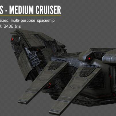 写实科幻战舰宇宙飞船科幻飞行器unity模型素材！Raiders - Medium Cruiser