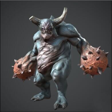 牛角巨型变异大力怪物怪兽游戏角色unity模型素材！Character Juggernaut