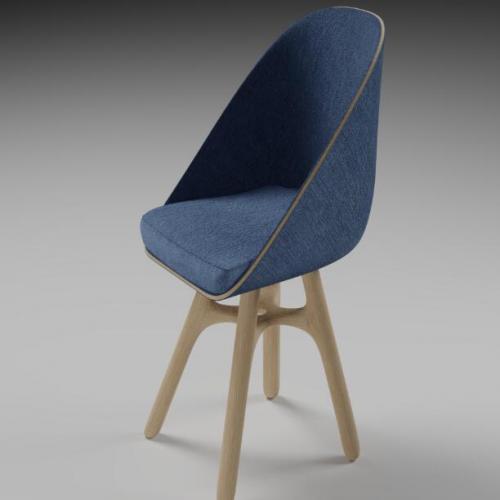 写实浅蓝色休闲北欧实木棉布椅子凳子CG模型，含3ds/blend/fbx模型格式！Modern Chair