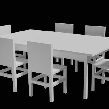 四四方方简约现代桌椅素模白模CG模型fbx模型blend模型！Table And Chairs 