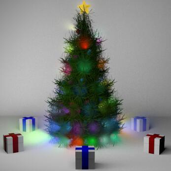 装扮好彩灯闪烁的一颗圣诞树CG模型c4d模型！Christmas Tree