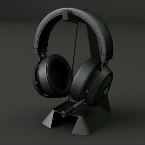 高品质音质耳罩式中重低音耳机真皮质耳机耳麦电器CG模型，含3ds/obj/c4d等3d模型格式！有贴图！Razer Kraken V2 Headphones
