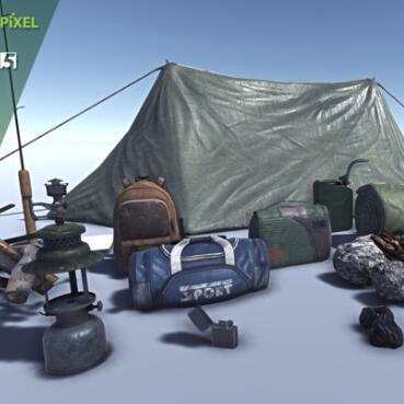野外生存科学考察勘探五金工具+帐篷unity模型素材包！Survival Prop Pack V1.1