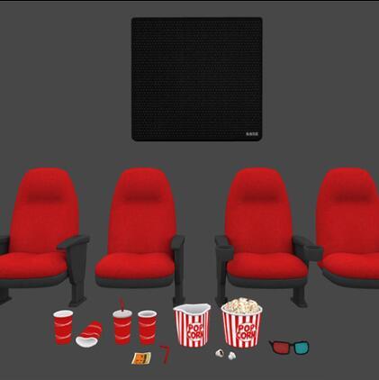 电影院观影放映室放映厅影院椅子+爆米花可乐零食场景unity模型素材资源包！Cinema
