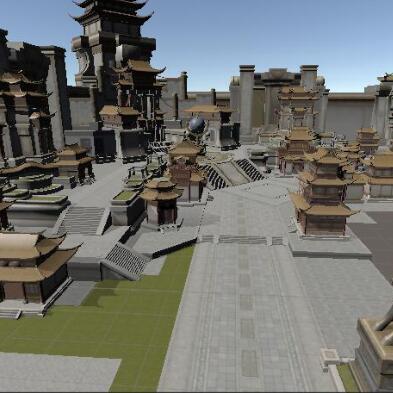 中国古代城池城邦城内街市场景建筑unity3d模型，古代洛阳城古建筑街道场景unity模型素材！