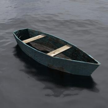 一艘蓝色小木船木划木板船逃生船钓鱼木船CG模型！含3ds/obj等3d模型格式！有贴图！Boat