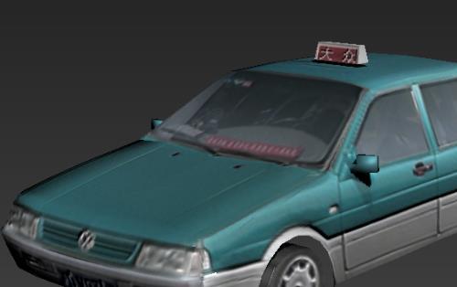 一辆蓝色的城市出租车texi的士大众桑塔纳汽车CG模型3dmax模型！含材质贴图！
