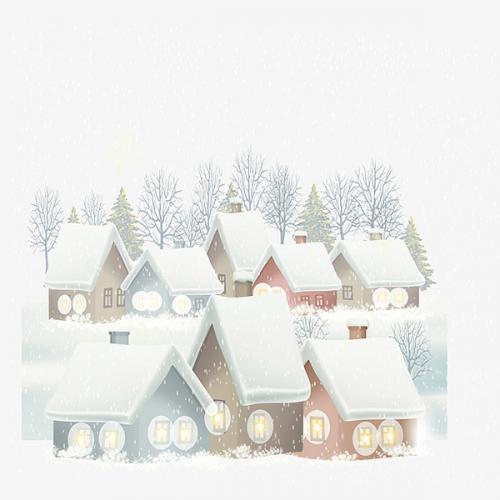 下雪的农村房屋矢量图